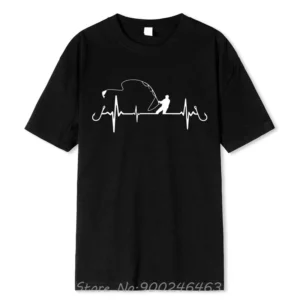 Cotton Oversize Tee Men Fishing Heartbeat Novelty Funny T Shirt